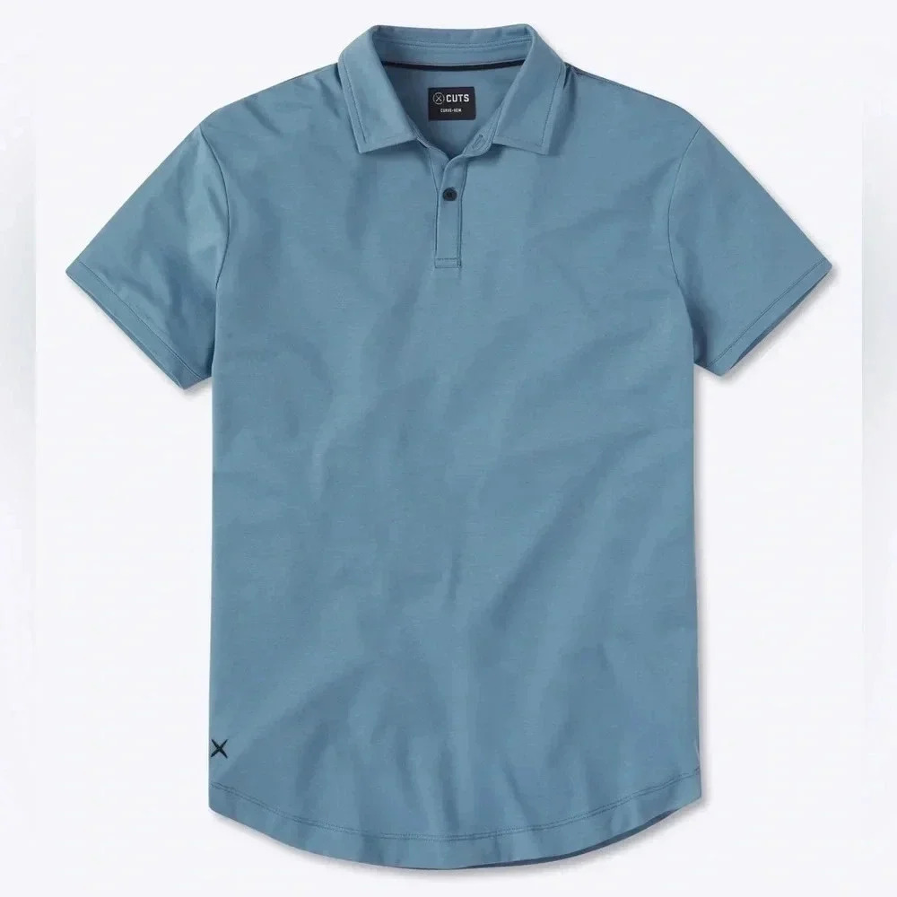 CUTS Polo curved hem river slate blue performance short sleeve shirt collar XXL